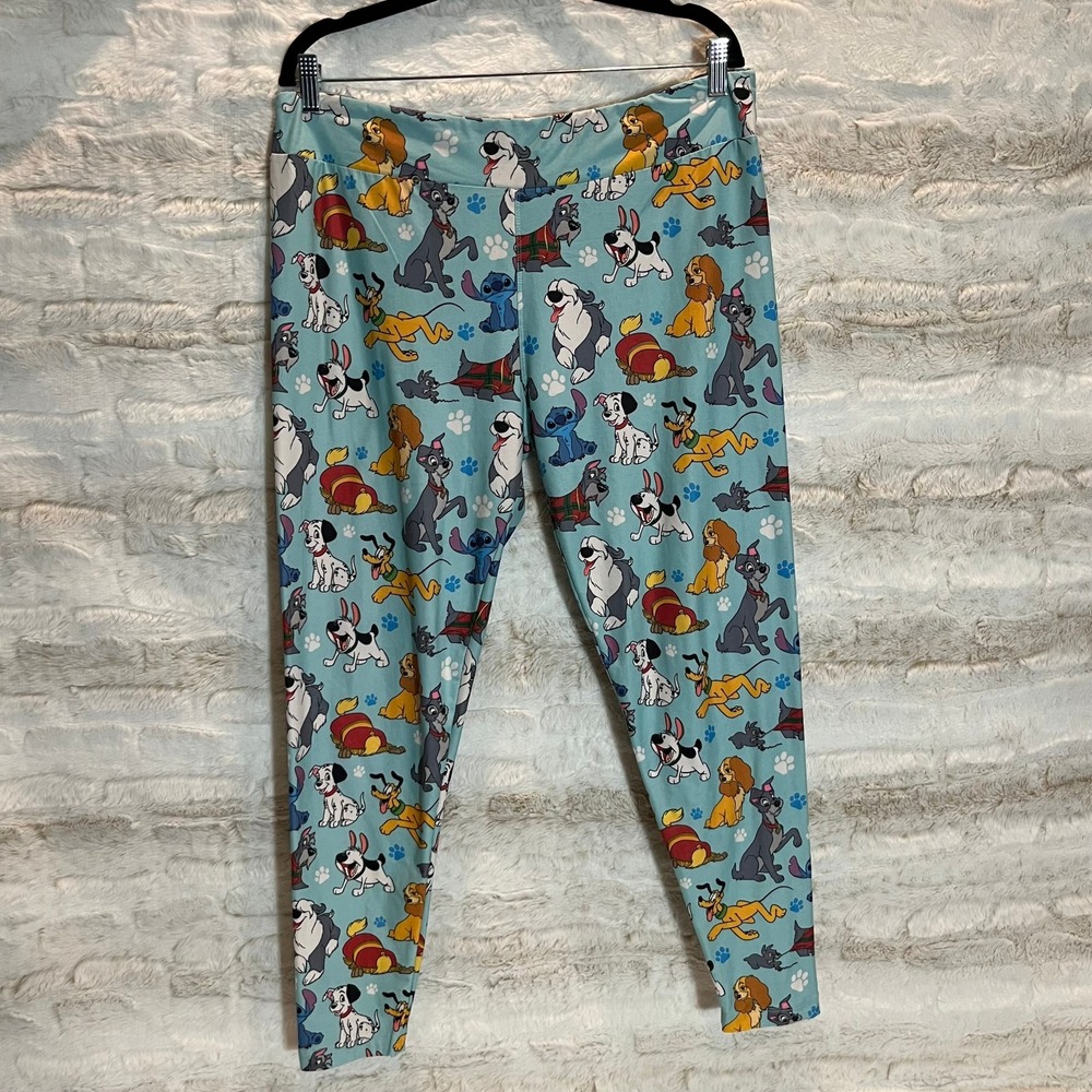 Disney Parks Leggings Womens XL Light Blue Pull On Dogs of Disney Puppy‎ Print